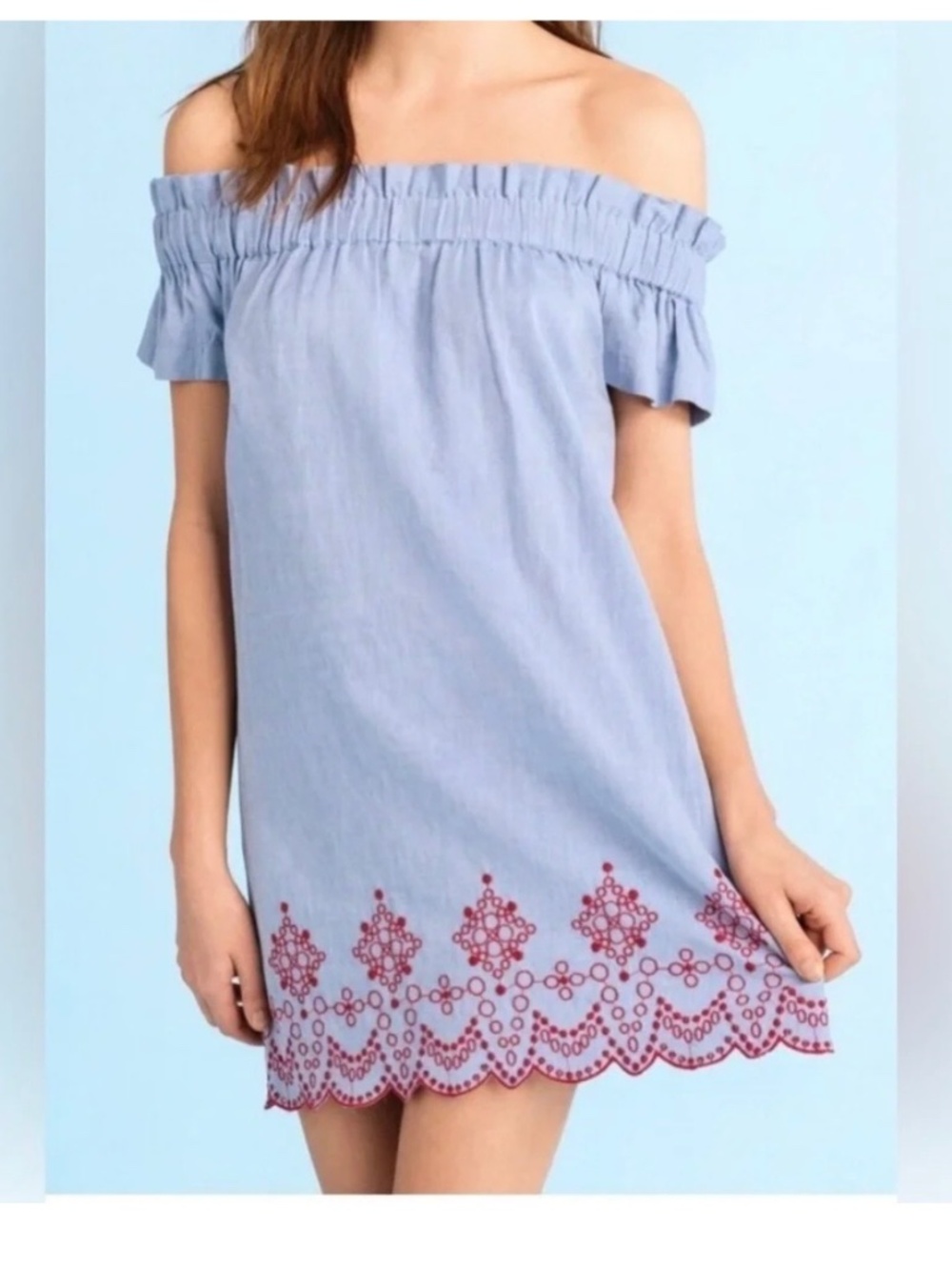 Vineyard Vines Off the Shoulder Embroidered Oxford Dress Womens XL Coastal Beach